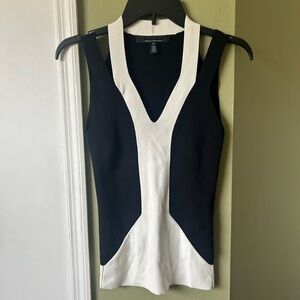 White House Black Market Black/White Ribbed Colorblocked cutout Sleeveless Top